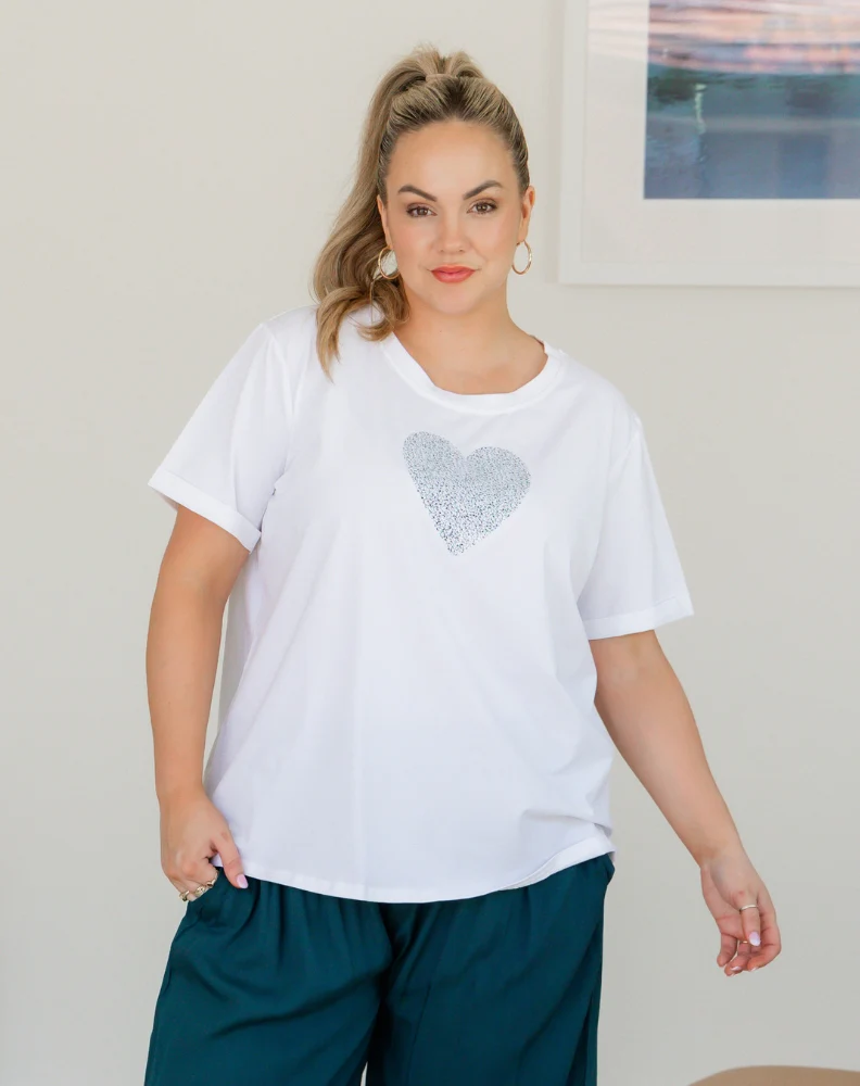 Heart Sequin Tee - White - Image 2