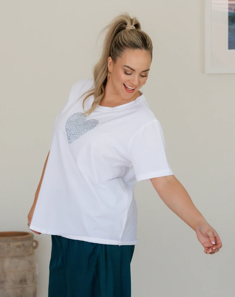Heart Sequin Tee - White - Image 3