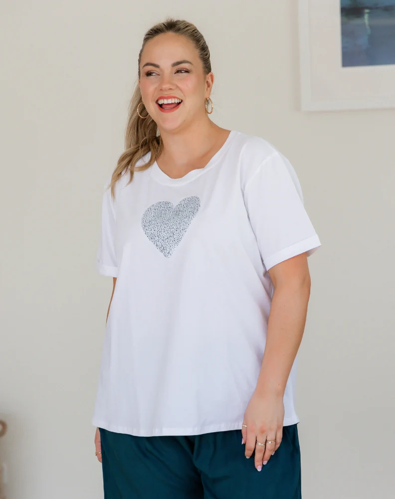 Heart Sequin Tee - White - Image 4