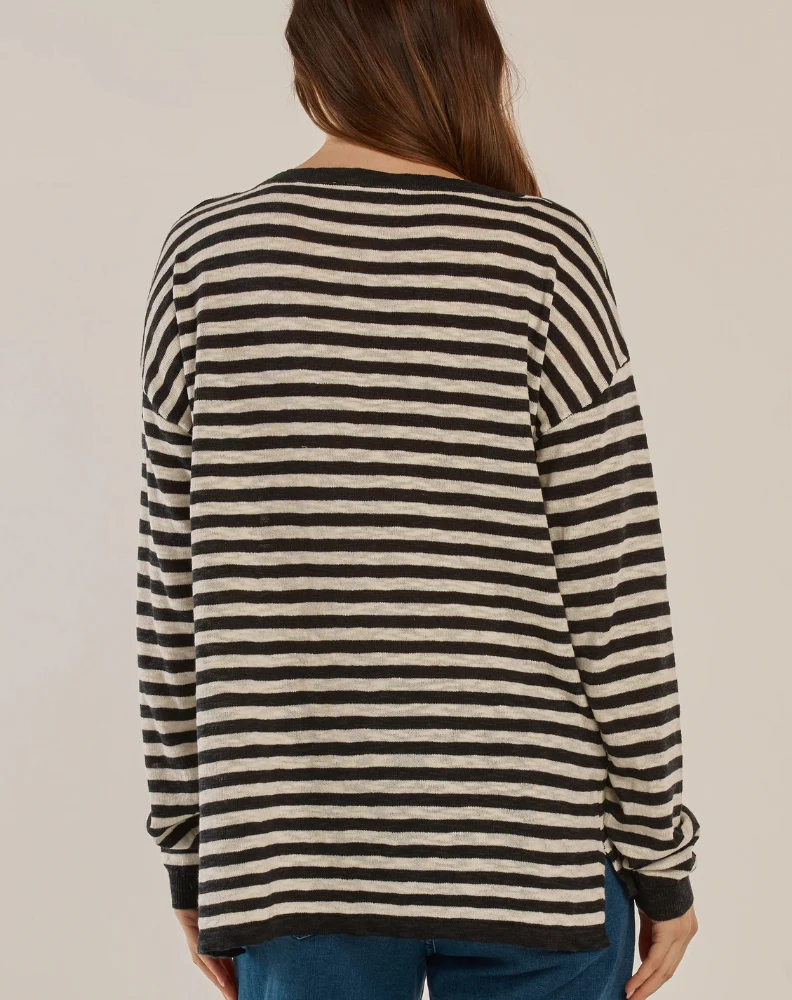Natasha Knit Top - Black/Off White Stripe Navy - Image 3