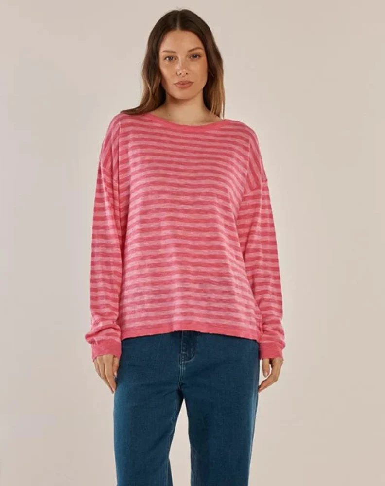 Natasha Knit Top - Blush Stripe Pink - Image 2