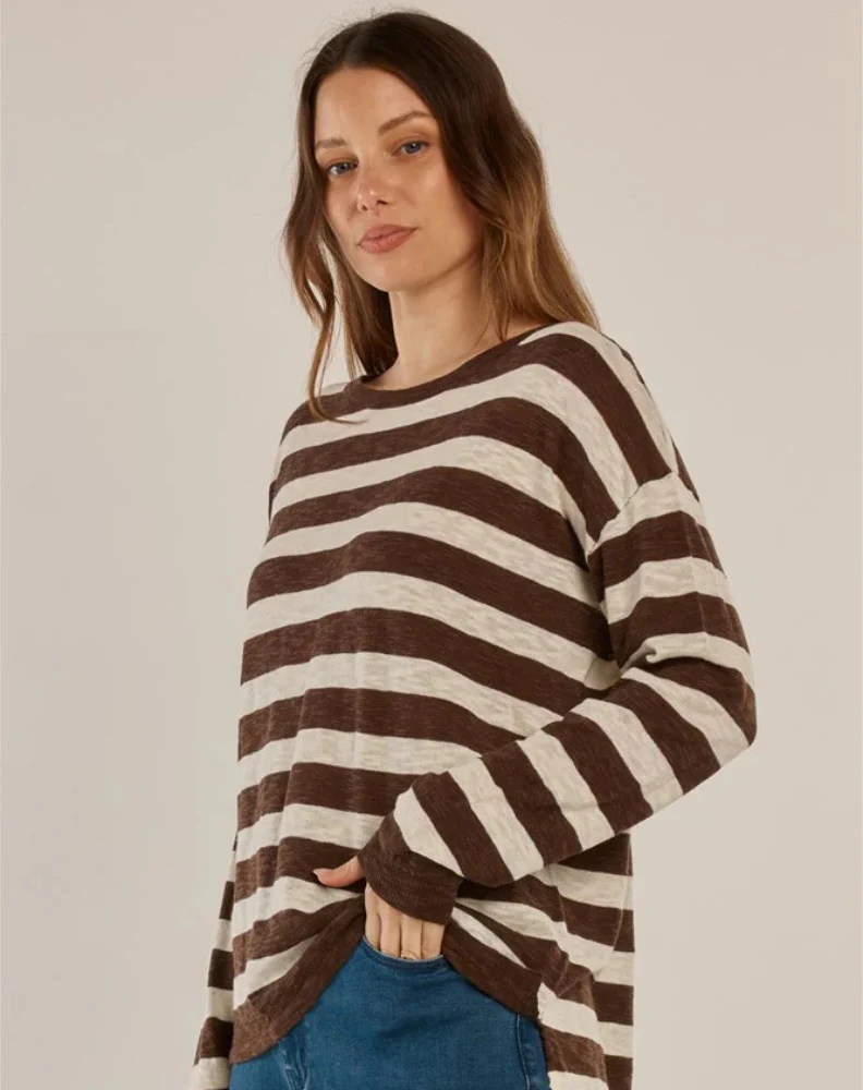 Natasha Knit Top - Brown Stripe Brown - Image 2