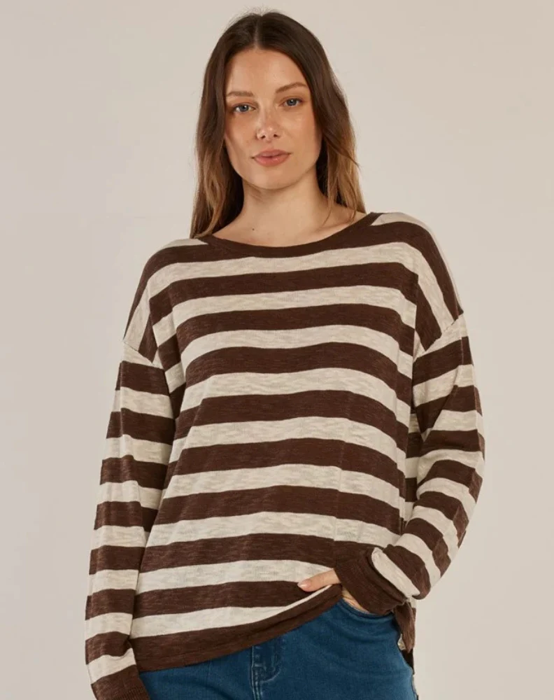 Natasha Knit Top - Brown Stripe Brown - Image 3