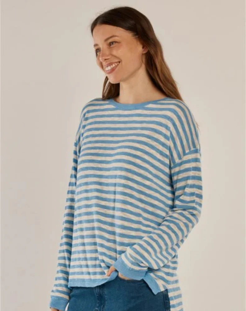 Natasha Knit Top - Cornflower Blue Stripe - Image 2