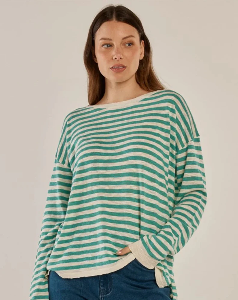 Natasha Knit Top - Lime Stripe Green