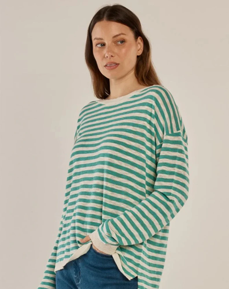 Natasha Knit Top - Lime Stripe Green - Image 2