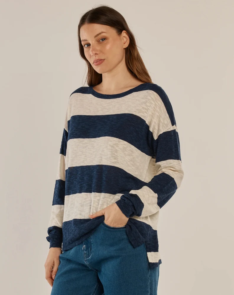 Natasha Knit Top - Ocean Stripe Blue - Image 2