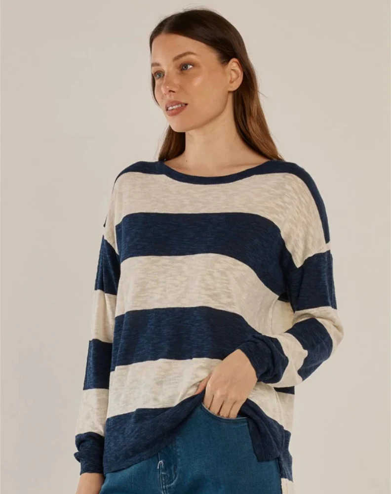 Natasha Knit Top - Ocean Stripe Blue - Image 4