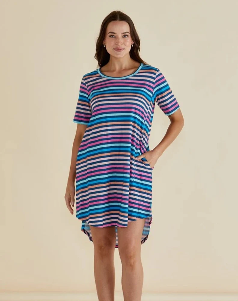 Nyree Dress - Multi Stripe Navy