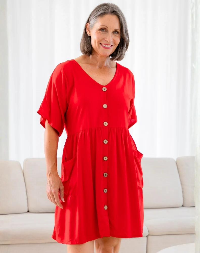 Pocket BabyDoll Dress - Red