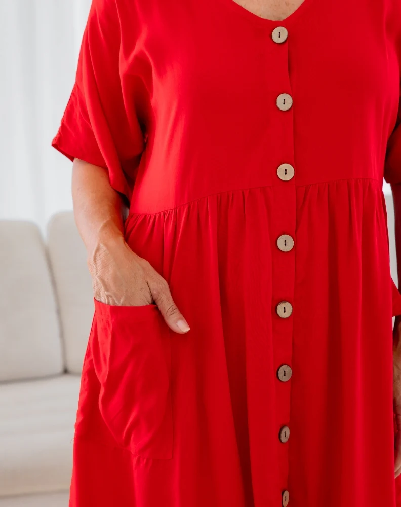 Pocket BabyDoll Dress - Red - Image 7