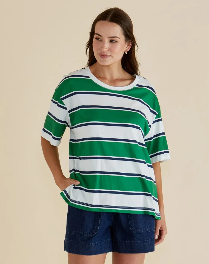 Relax Boxy Tee - Navy/Green Stripe - Image 2