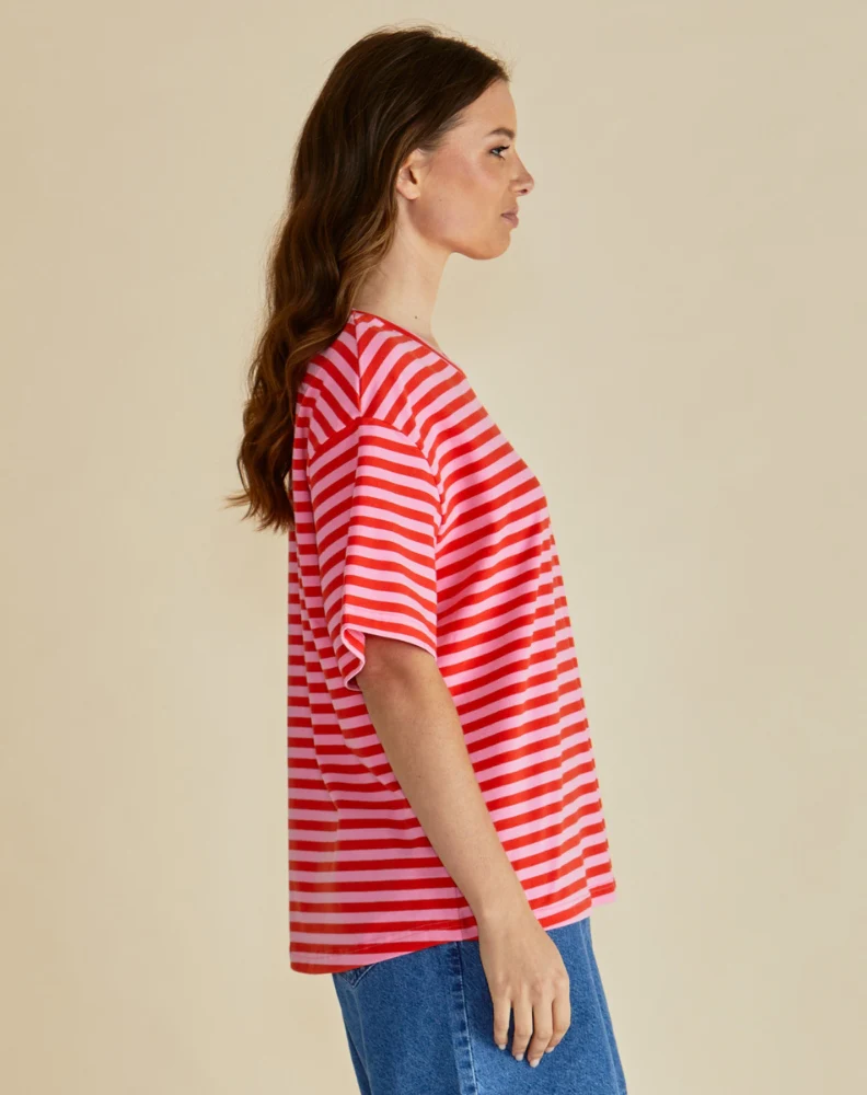 Relax Boxy Tee - Pink/Red Stripe Pink - Image 3