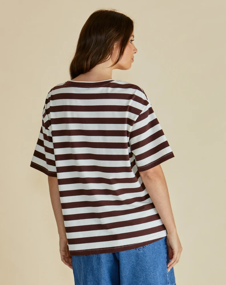 Relax Boxy Tee - Brown Stripe Brown - Image 3