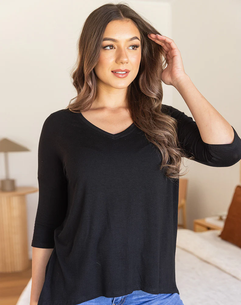 Autumn V-Neck Tee - Black - Image 7