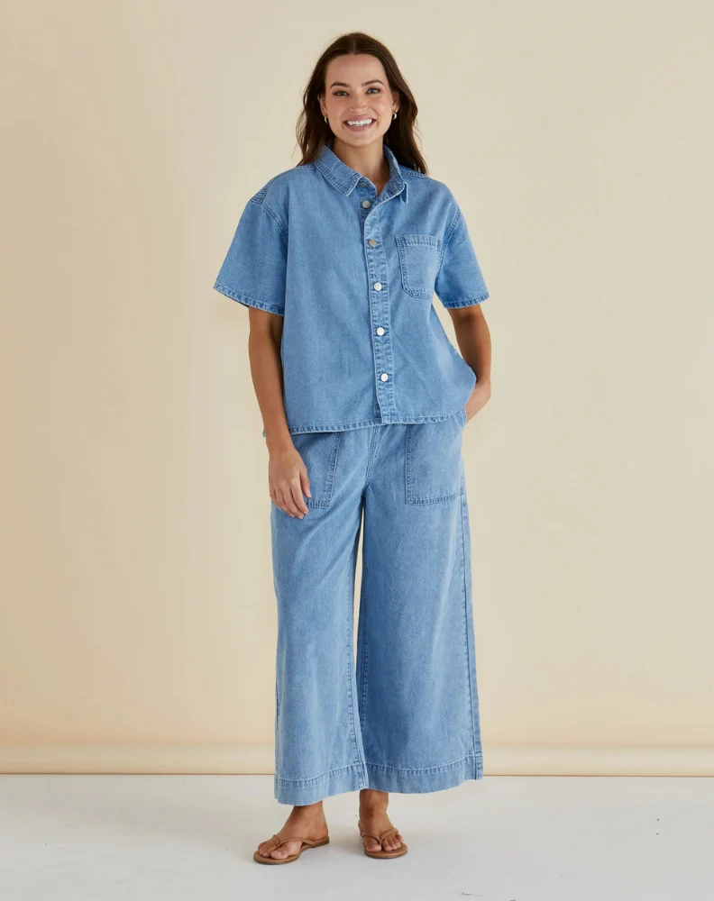 Saffra Short Sleeve Denim Shirt - Blue Denim - Image 2