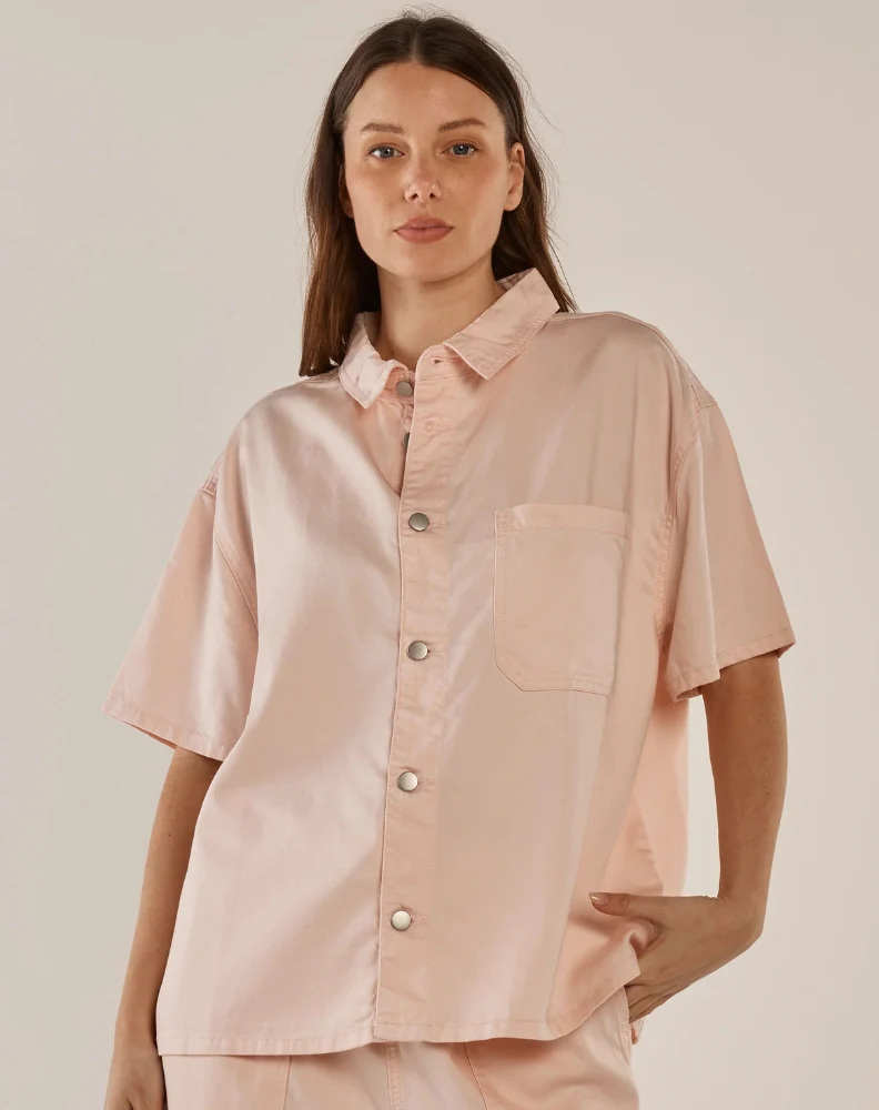 Saffra Short Sleeve Denim Shirt - Pink