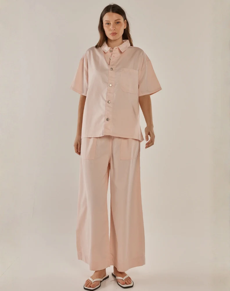 Saffra Short Sleeve Denim Shirt - Pink - Image 2