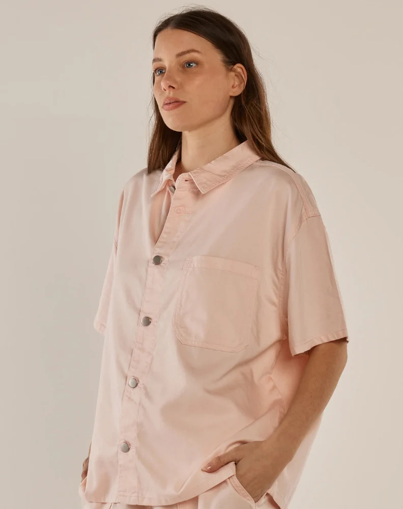 Saffra Short Sleeve Denim Shirt - Pink - Image 3