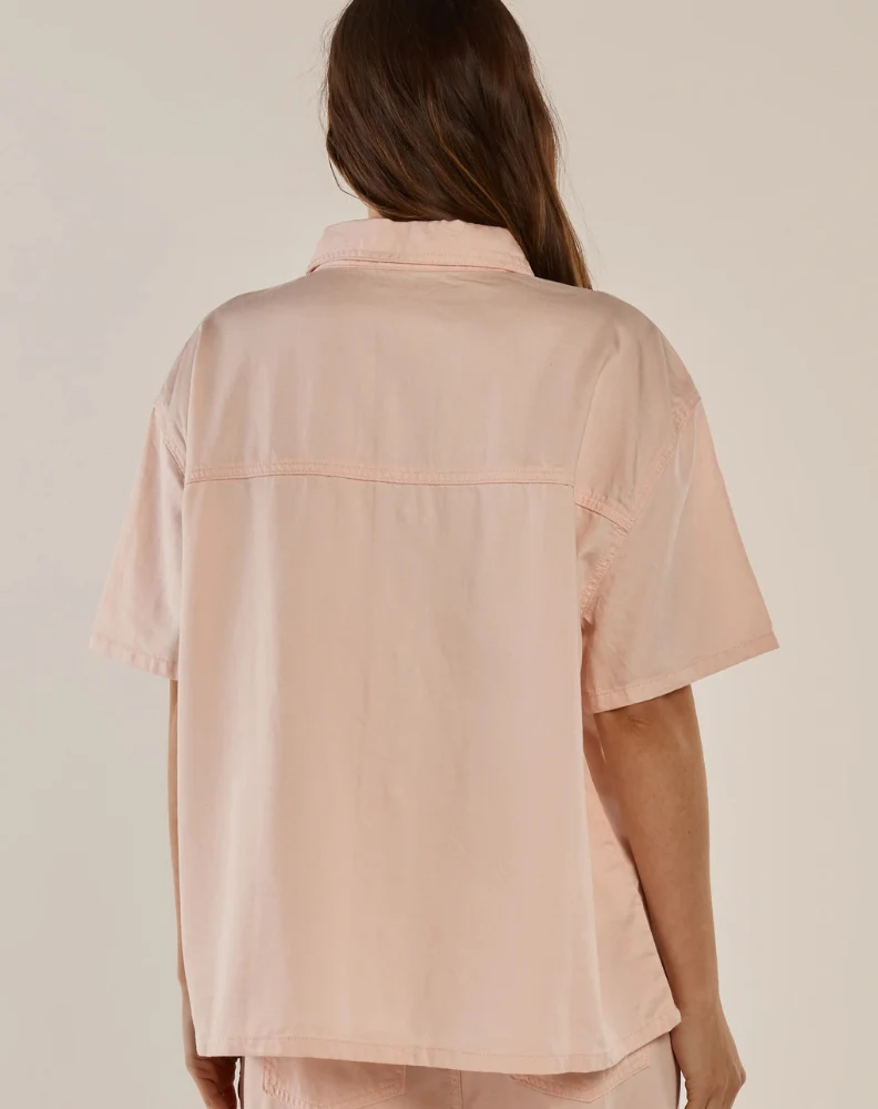Saffra Short Sleeve Denim Shirt - Pink - Image 4