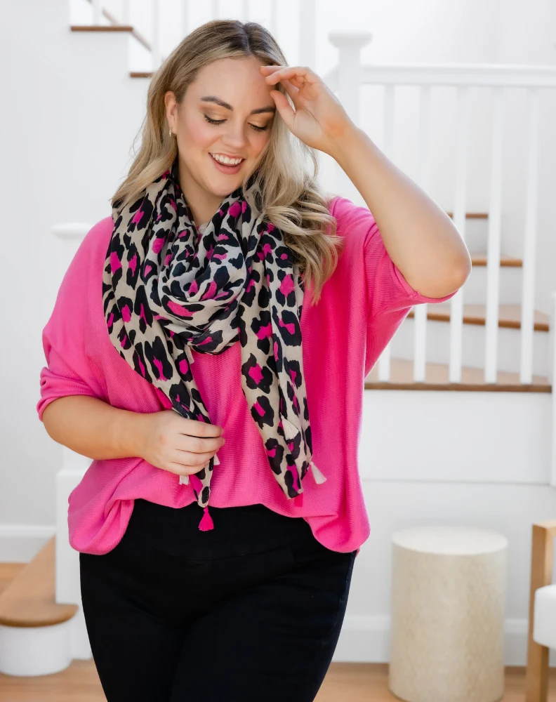 Animal Print Scarf - Hot Pink - Image 3