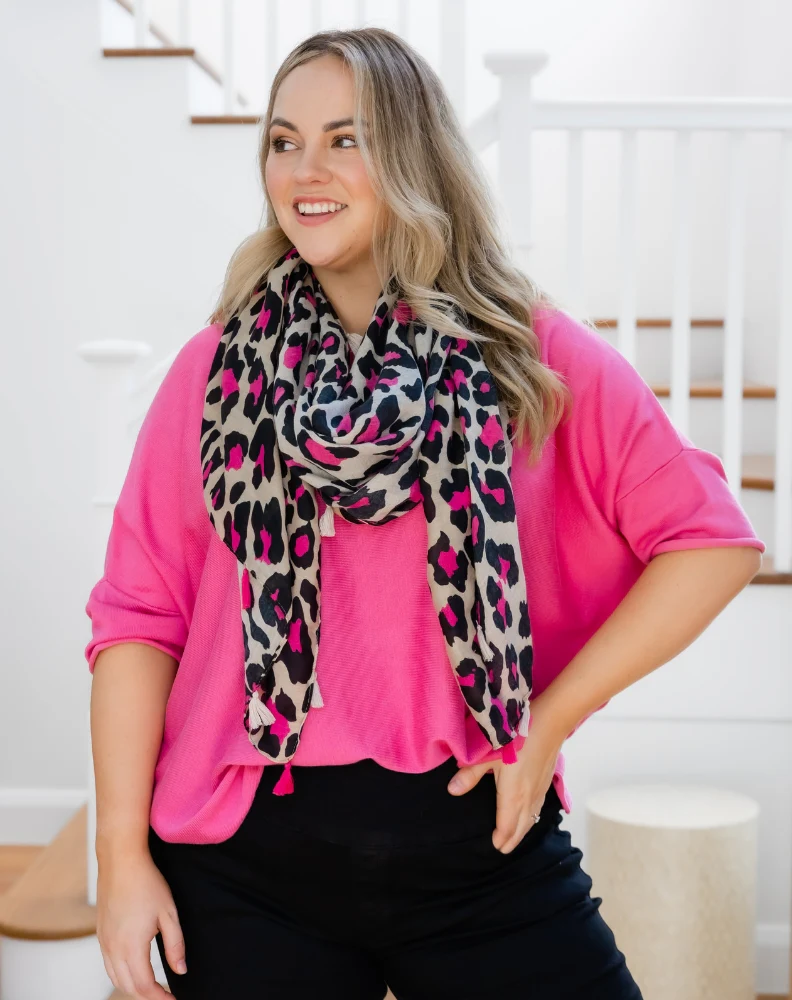 Animal Print Scarf - Hot Pink - Image 4