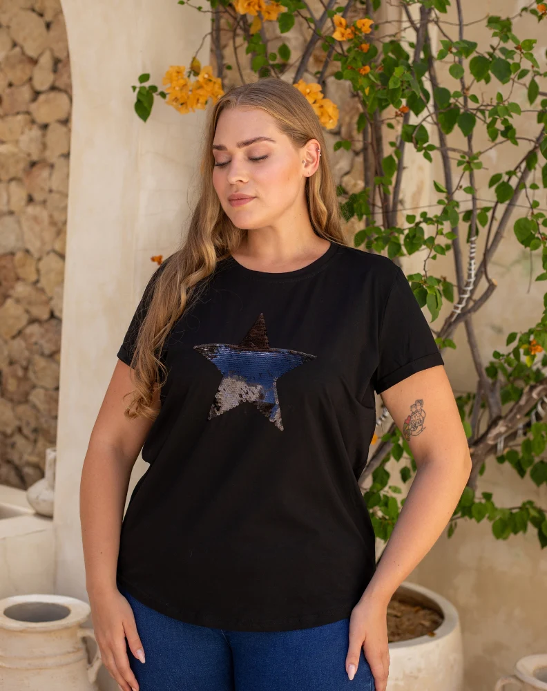 Star Sequin Tee - Black - Image 3