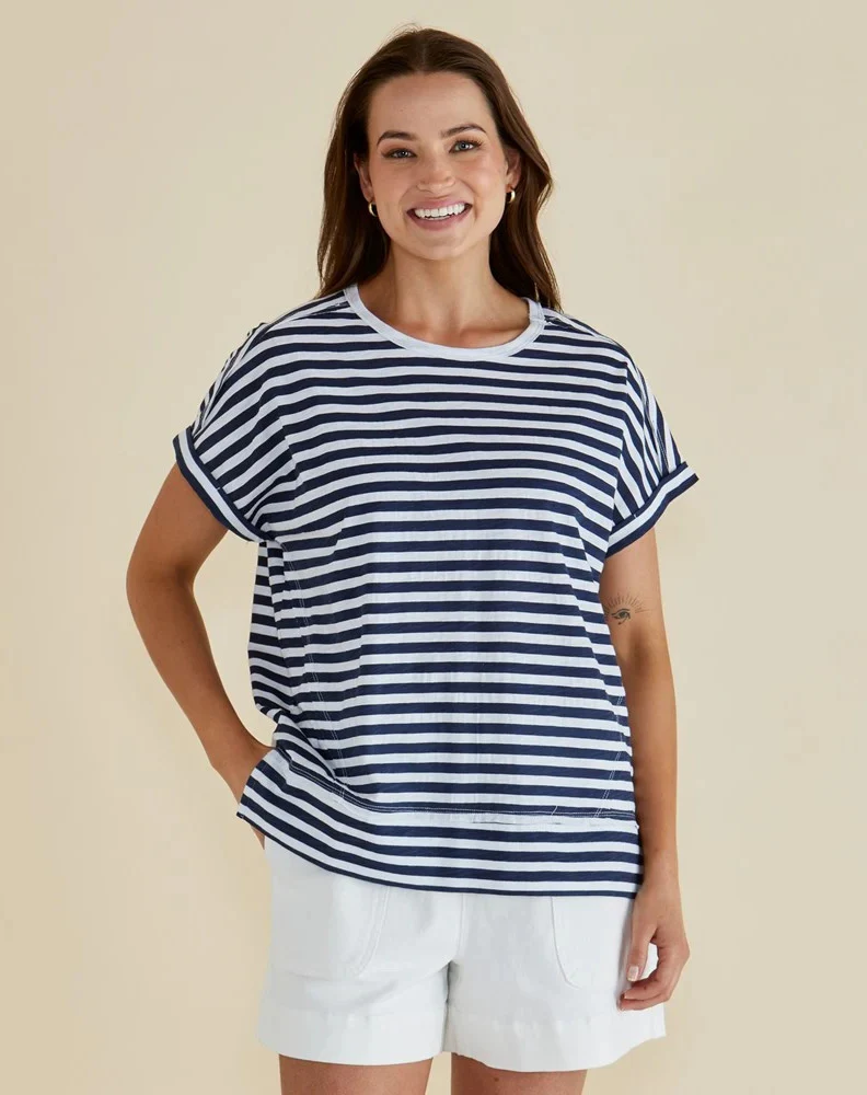 Shirley Short Sleeve Tee - Navy Stripe