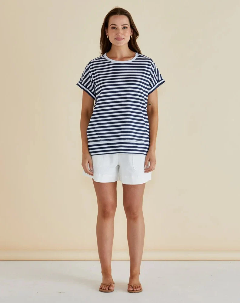 Shirley Short Sleeve Tee - Navy Stripe - Image 2