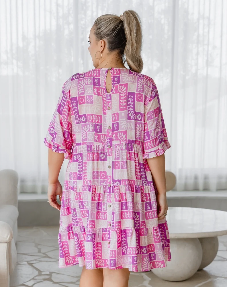 Sienna Babydoll Dress - Pink Postcard - Image 11