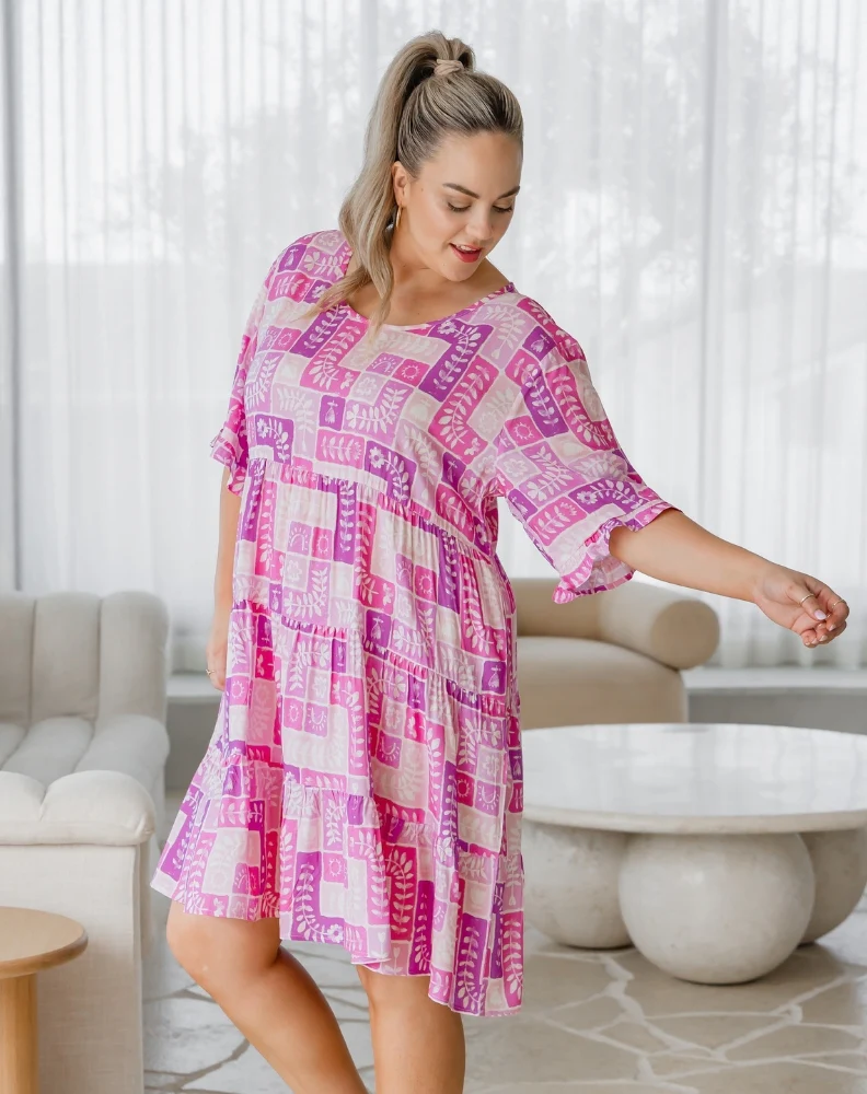 Sienna Babydoll Dress - Pink Postcard - Image 7