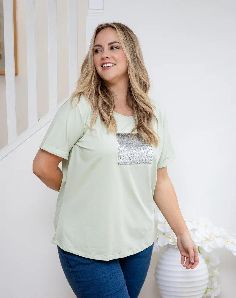 Square Sequin Tee - Sage - Image 5