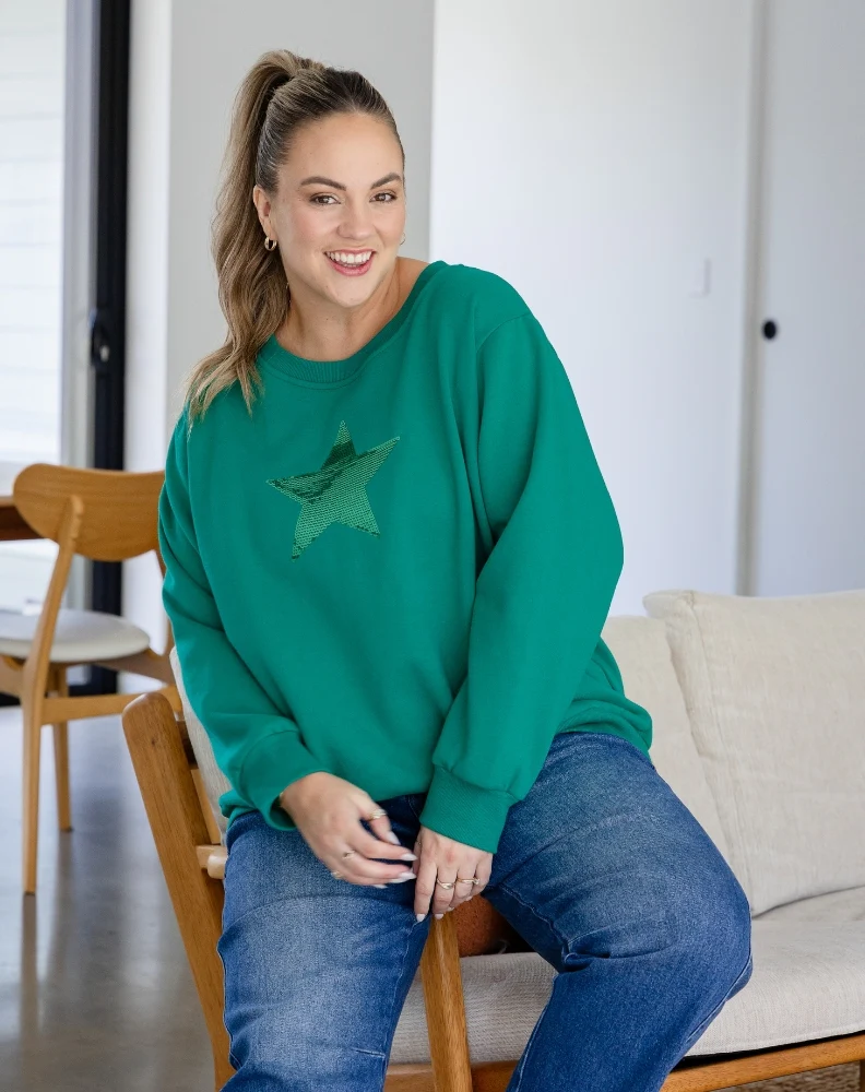 Star Sequin Sweat - Emerald - Image 3