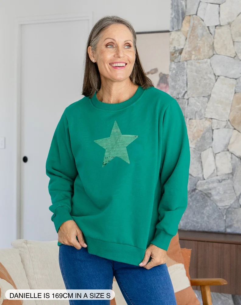 Star Sequin Sweat - Emerald - Image 4