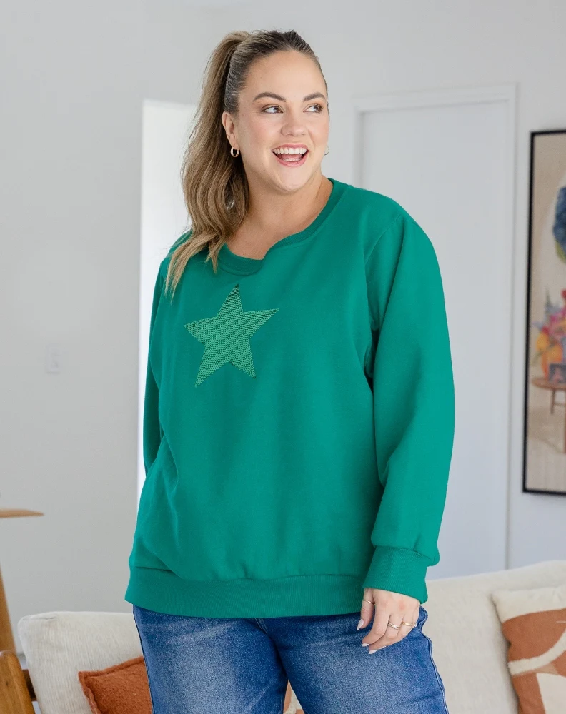 Star Sequin Sweat - Emerald - Image 5