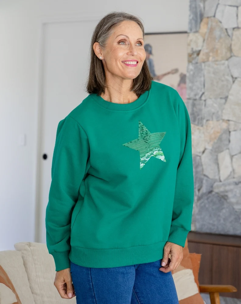 Star Sequin Sweat - Emerald - Image 6