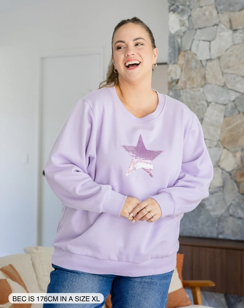 Star Sequin Sweat - Lilac - Image 4