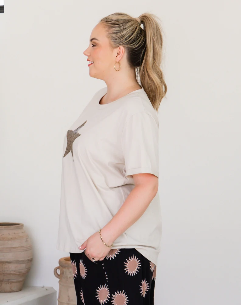 Star Sequin Tee - Beige - Image 3