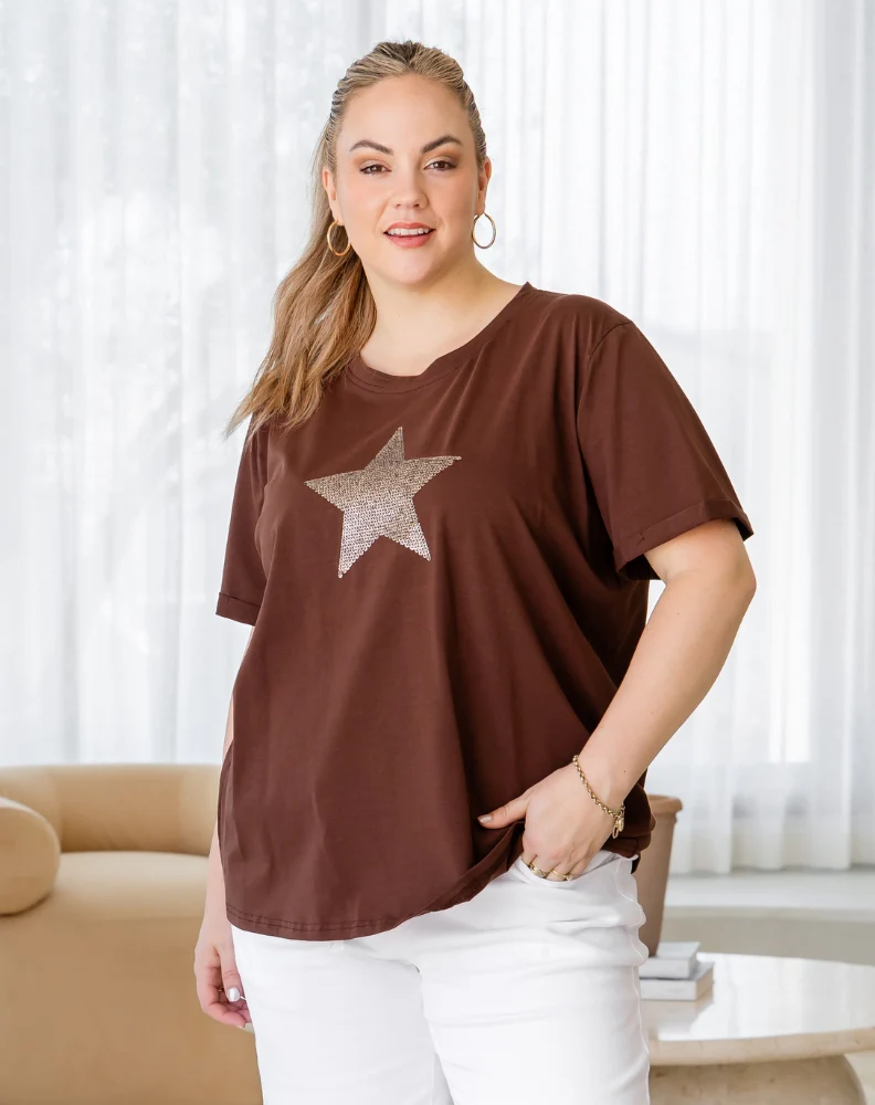 Star Sequin Tee - Coffee - Image 2