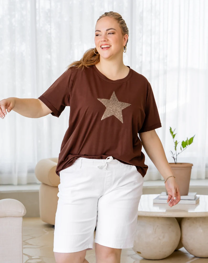 Star Sequin Tee - Coffee - Image 3