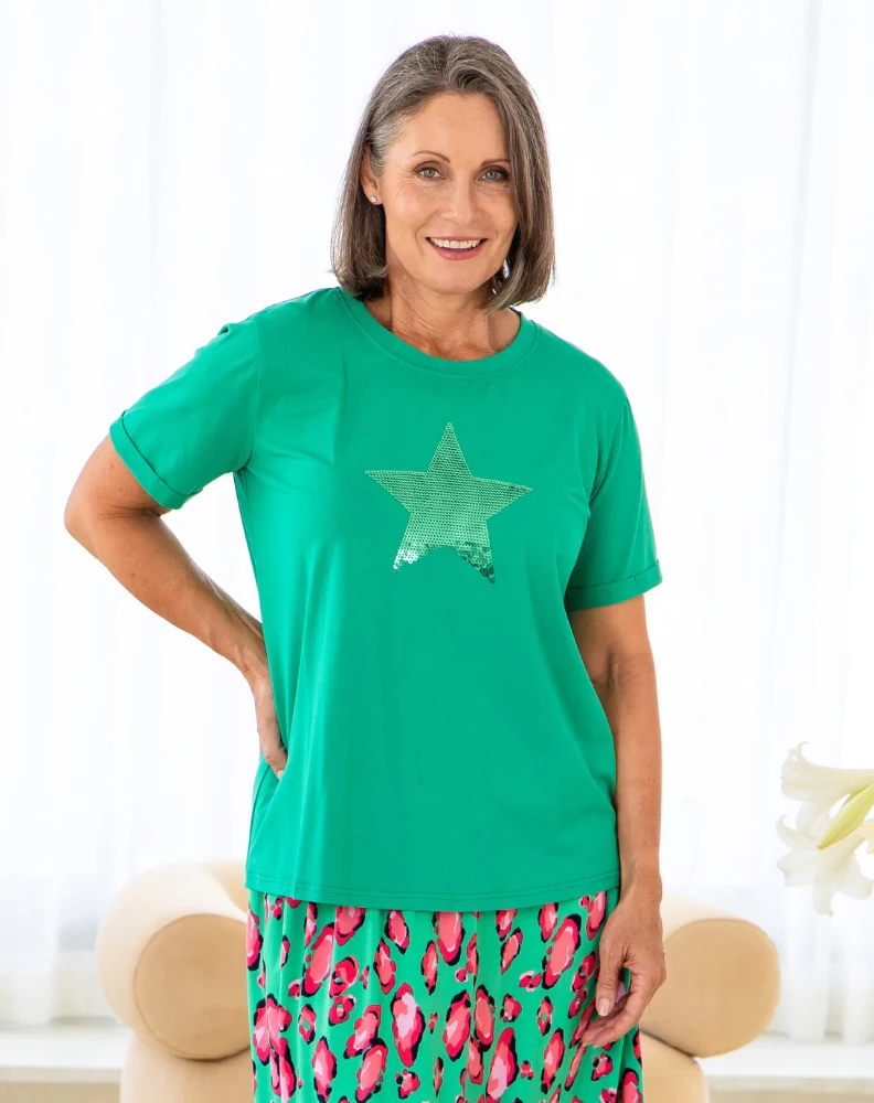 Star Sequin Tee - Green - Image 3