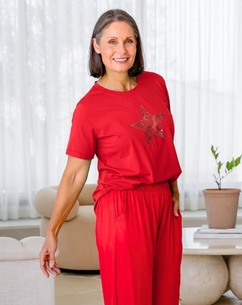 Star Sequin Tee - Red - Image 4
