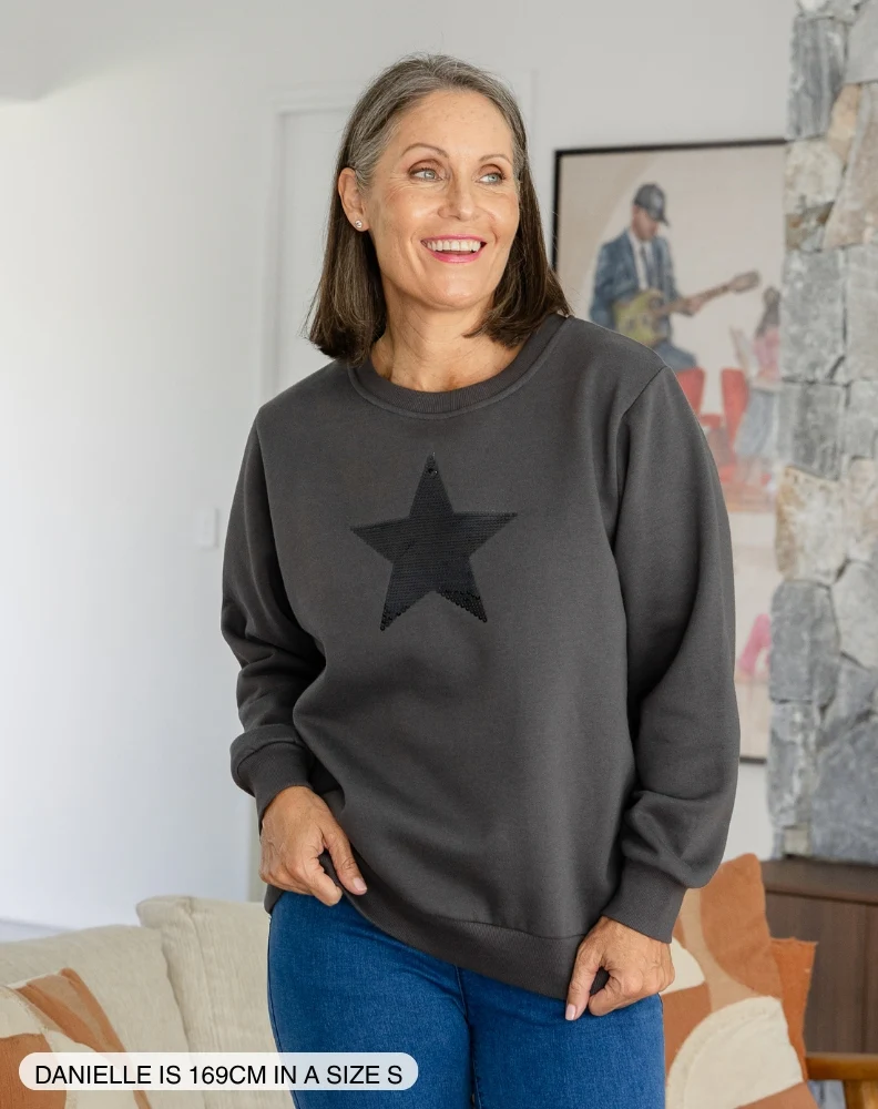 Star Sequin Sweat - Charcoal - Image 4