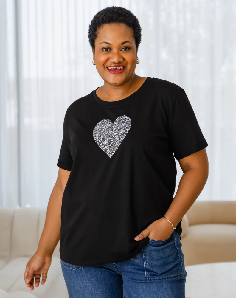 Heart Sequin Tee - Black