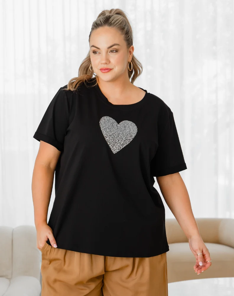 Heart Sequin Tee - Black - Image 2