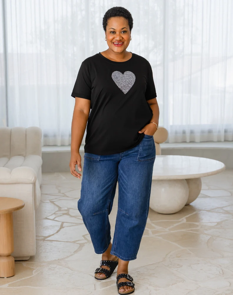Heart Sequin Tee - Black - Image 3