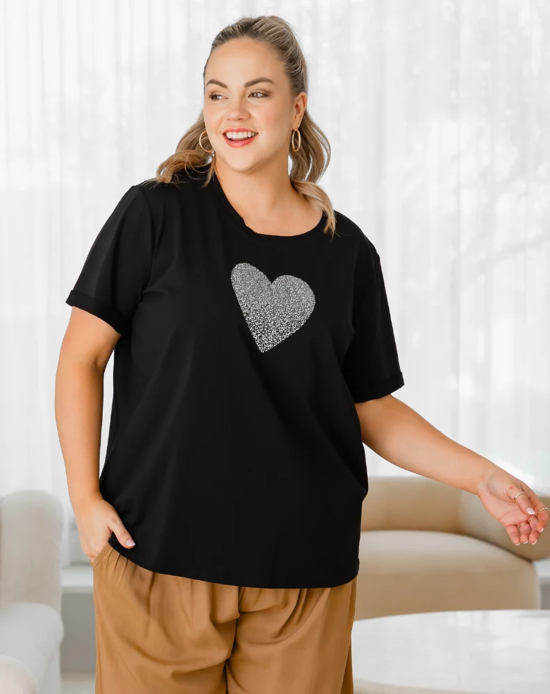 Heart Sequin Tee - Black - Image 4