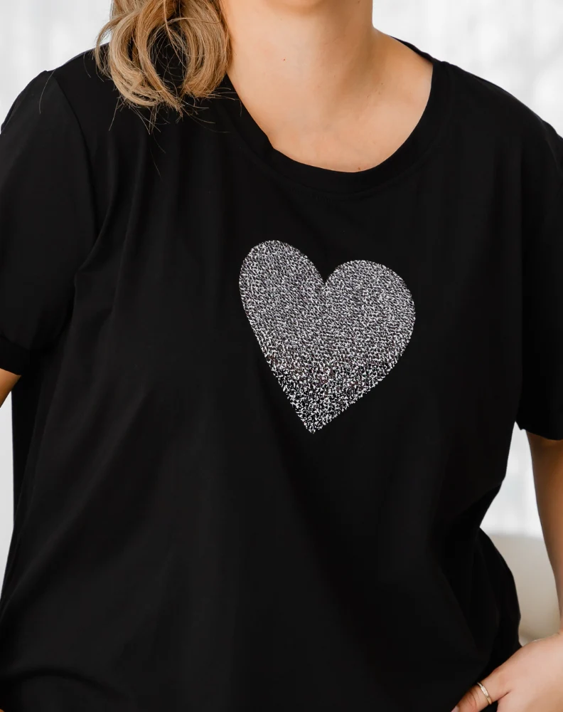 Heart Sequin Tee - Black - Image 5
