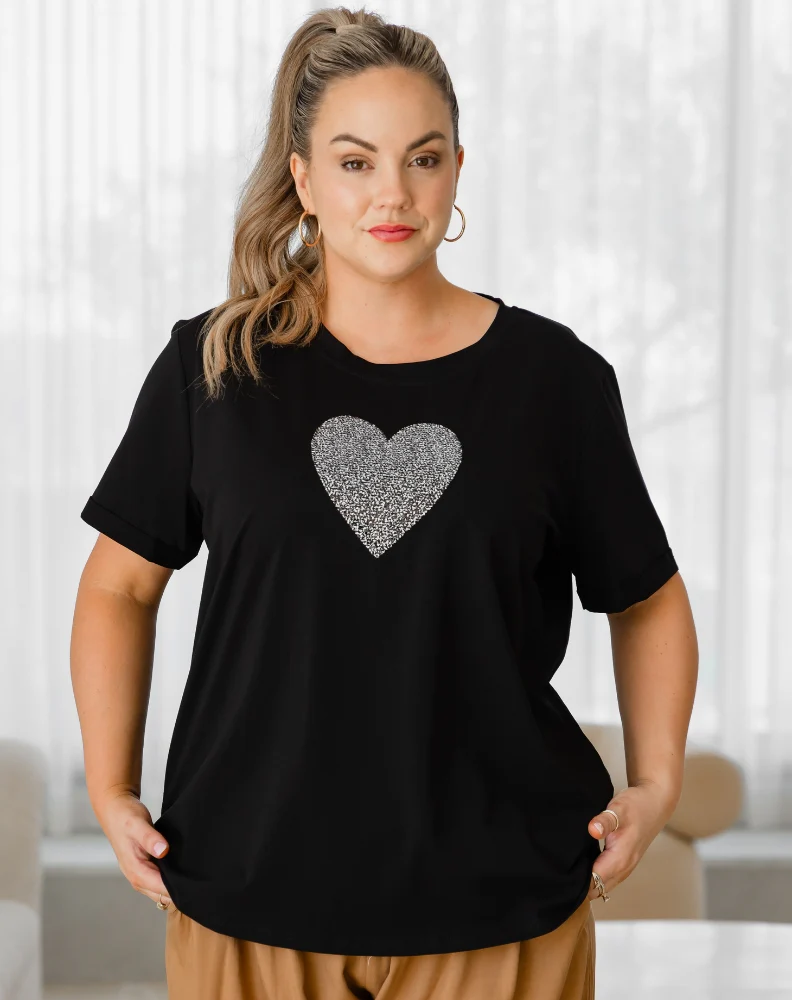 Heart Sequin Tee - Black - Image 9