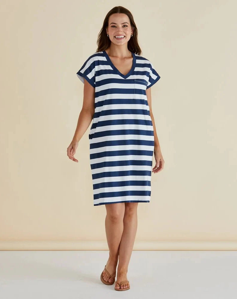 Zena T-Shirt Dress - Navy Bold Stripe